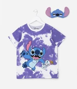 Blusinha Infantil Tie Dye com Máscara Stitch Halloween- Tam 05 a 14 Anos