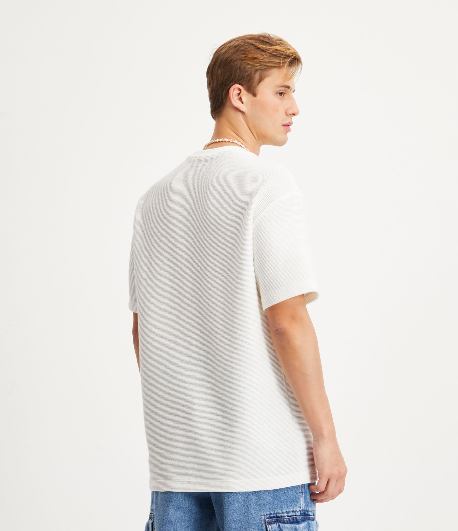 Camiseta Relaxed em Algodão com Textura Canelada e Manga Curta Off White 3