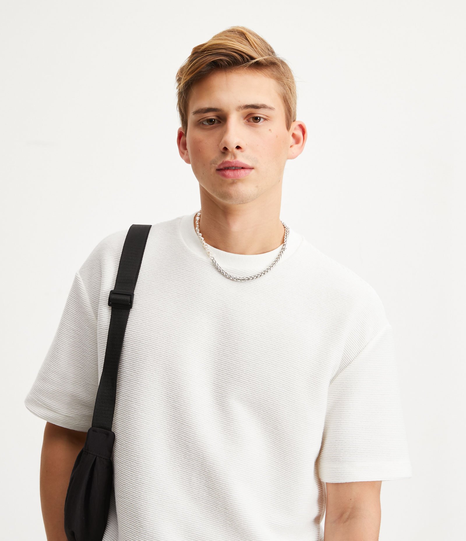 Camiseta Relaxed em Algodão com Textura Canelada e Manga Curta Off White 4