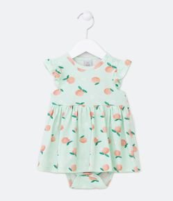 Vestido Body Infantil com Babado e Estampa de Pêsseguinhos - Tam 3 a 18 meses