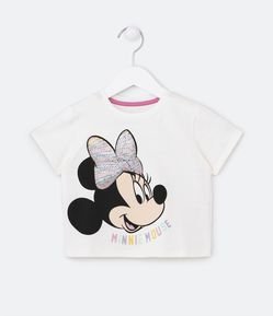 Camiseta Infantil com Estampa da Minnie e Laço de Paetê - Tam 1 a 6 Anos