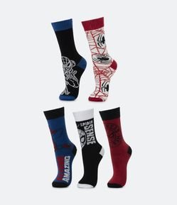 Kit 05 Pares de Meias Cano Médio Infantil com Estampa Homem Aranha - Tam 19/22 ao 31/34