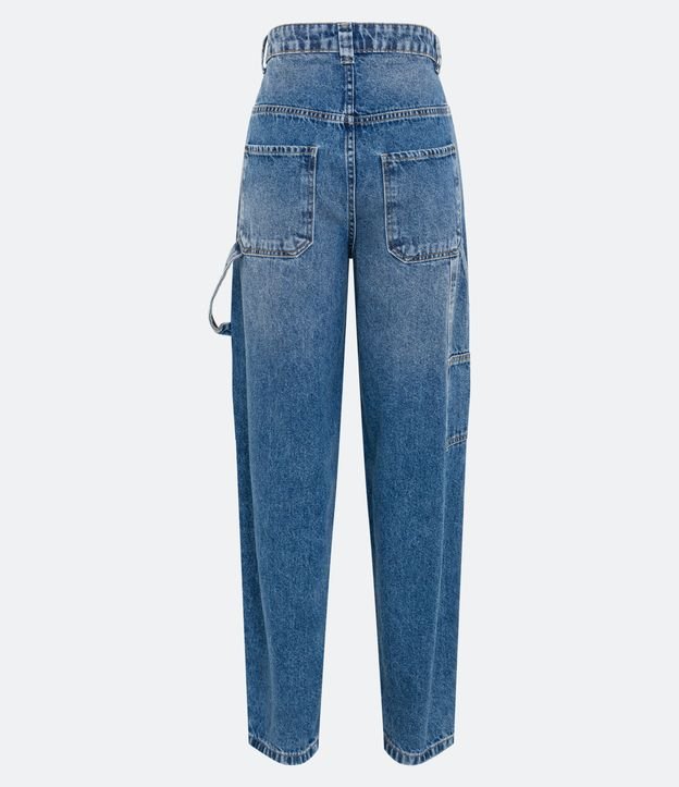 Calça Balloon em Jeans com Bolsos e Faixa Lateral Aplicada Azul 6