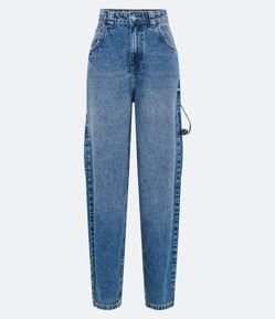 Calça Balloon em Jeans com Bolsos e Faixa Lateral Aplicada
