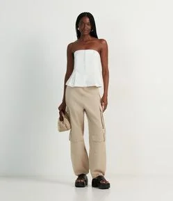 Blusa Tomara que Caia em Tricoline com Prega na Barra