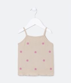Blusa de Alcinha Infantil com Bordado de Florzinhas e Textura Canelada - Tam 1 a 5 Anos