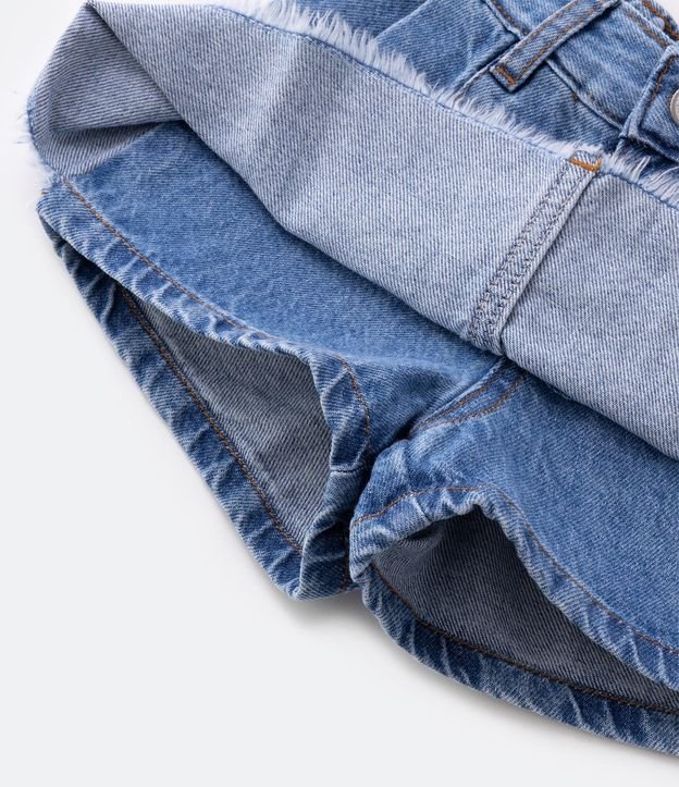 Short Pollera Infantil en Jeans Plegado y Terminación Deshilachada - Talle 1 a 5 años Azul 4