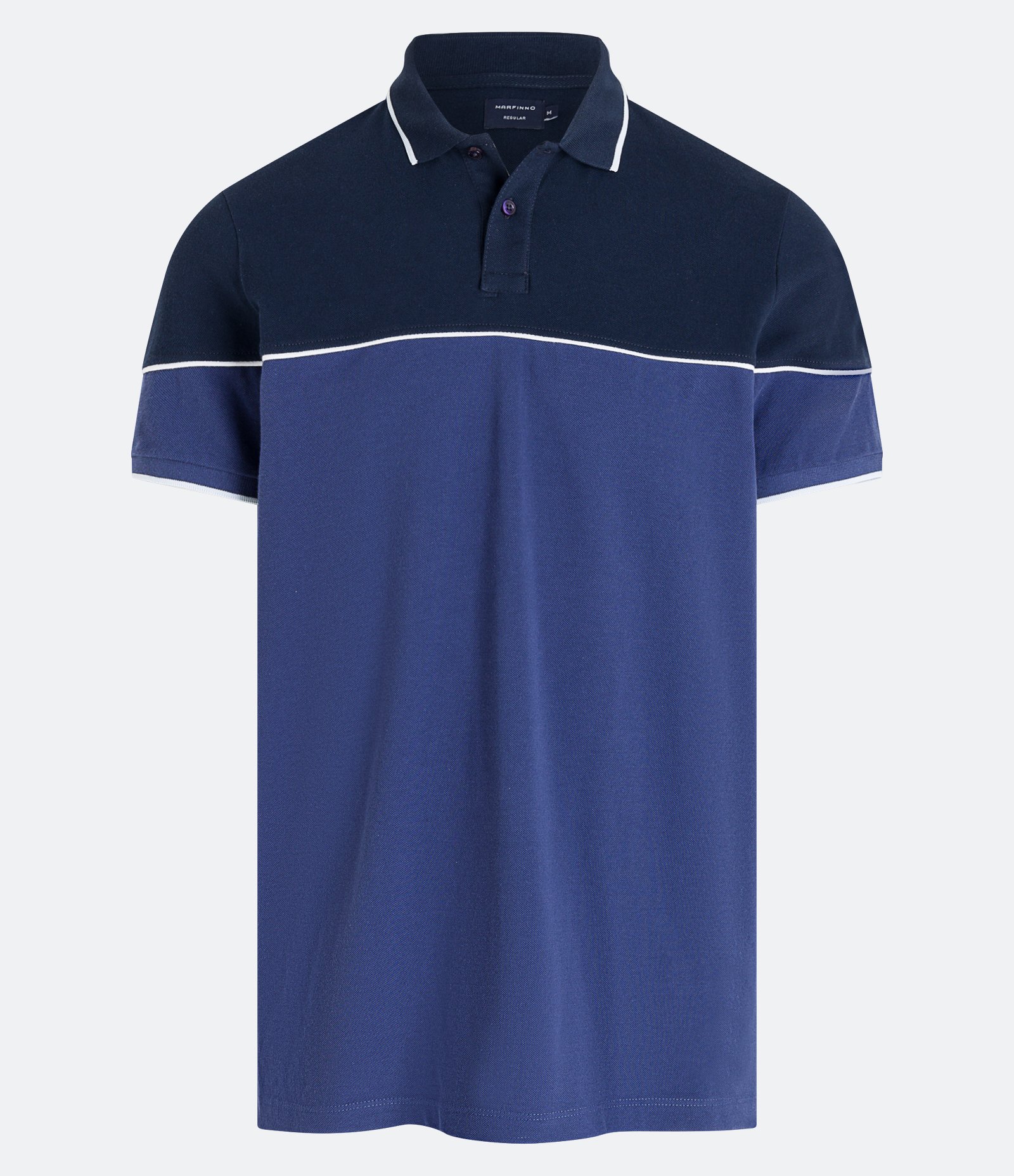 Camisa Polo Regular em Malha Piquet com Blocos de Cor e Friso Contrastante Azul 5
