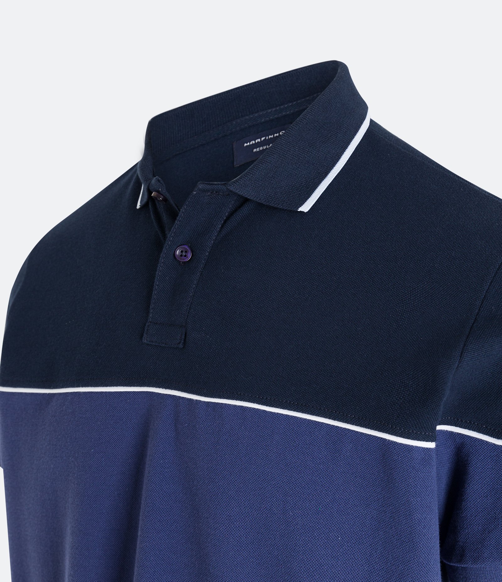 Camisa Polo Regular em Malha Piquet com Blocos de Cor e Friso Contrastante Azul 6