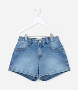 Short Cintura Alta em Jeans com Bolsinhos - Tam 5 a 14 Anos