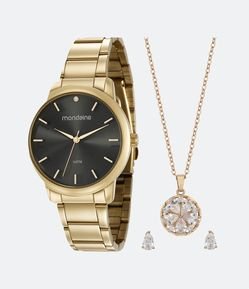 Kit Relógio Mondaine Analógico com Pulseira e Caixa em Metal 53616LPMVDE1KF
