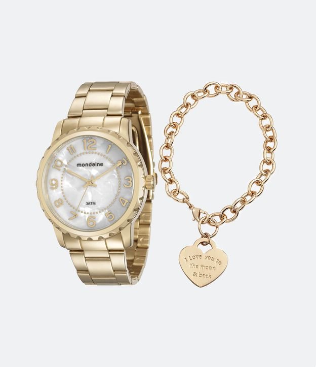Kit Relógio Mondaine Analógico com Pulseira e Caixa em Metal 76653LPMVDE1K