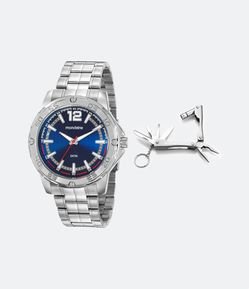 Kit Relógio Mondaine Analógico com Pulseira e Caixa em Metal 99551G0MVNE2KS