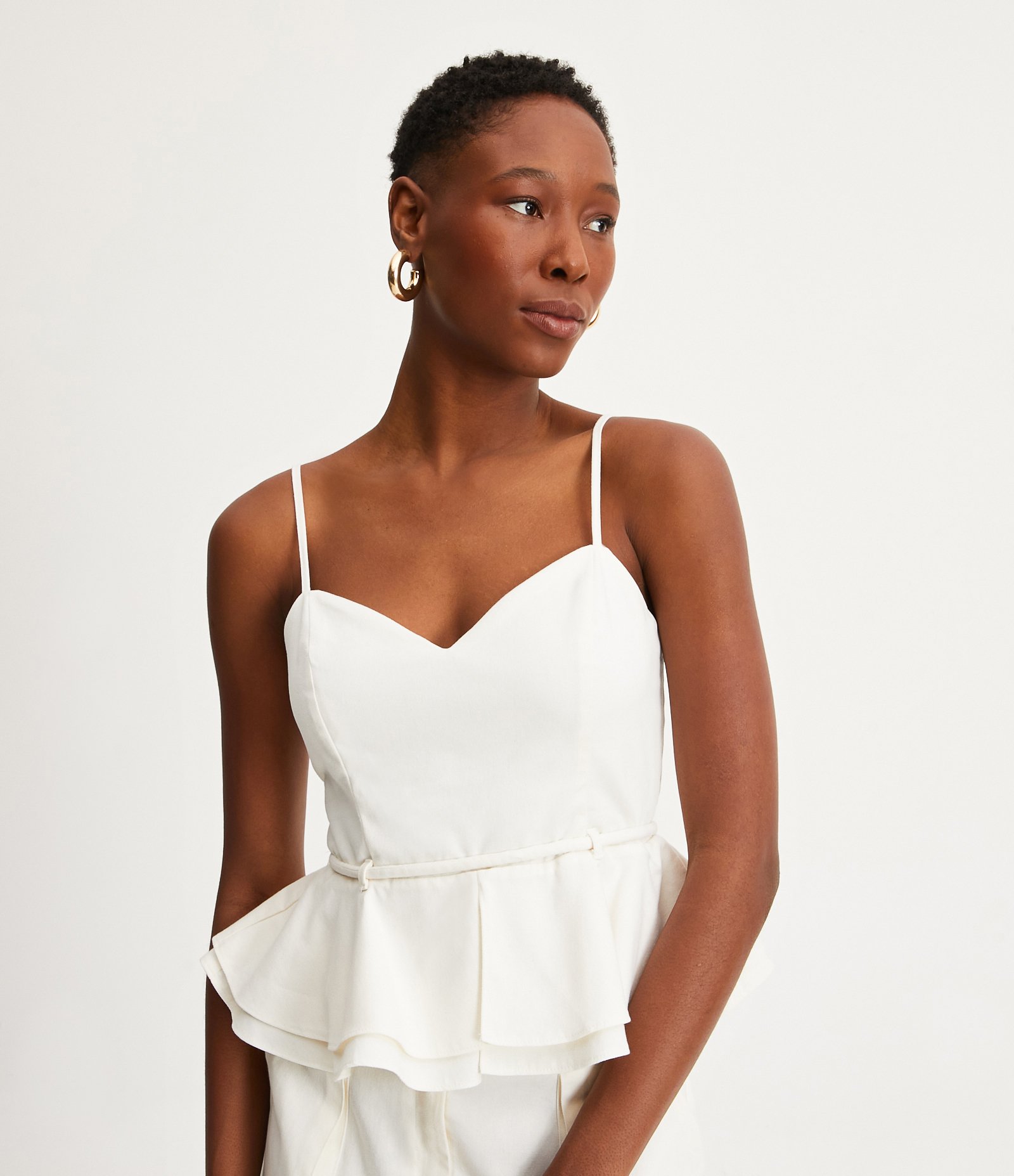 Blusa de Alcinha com Decote Coração e Detalhe Acinturado Off White 1