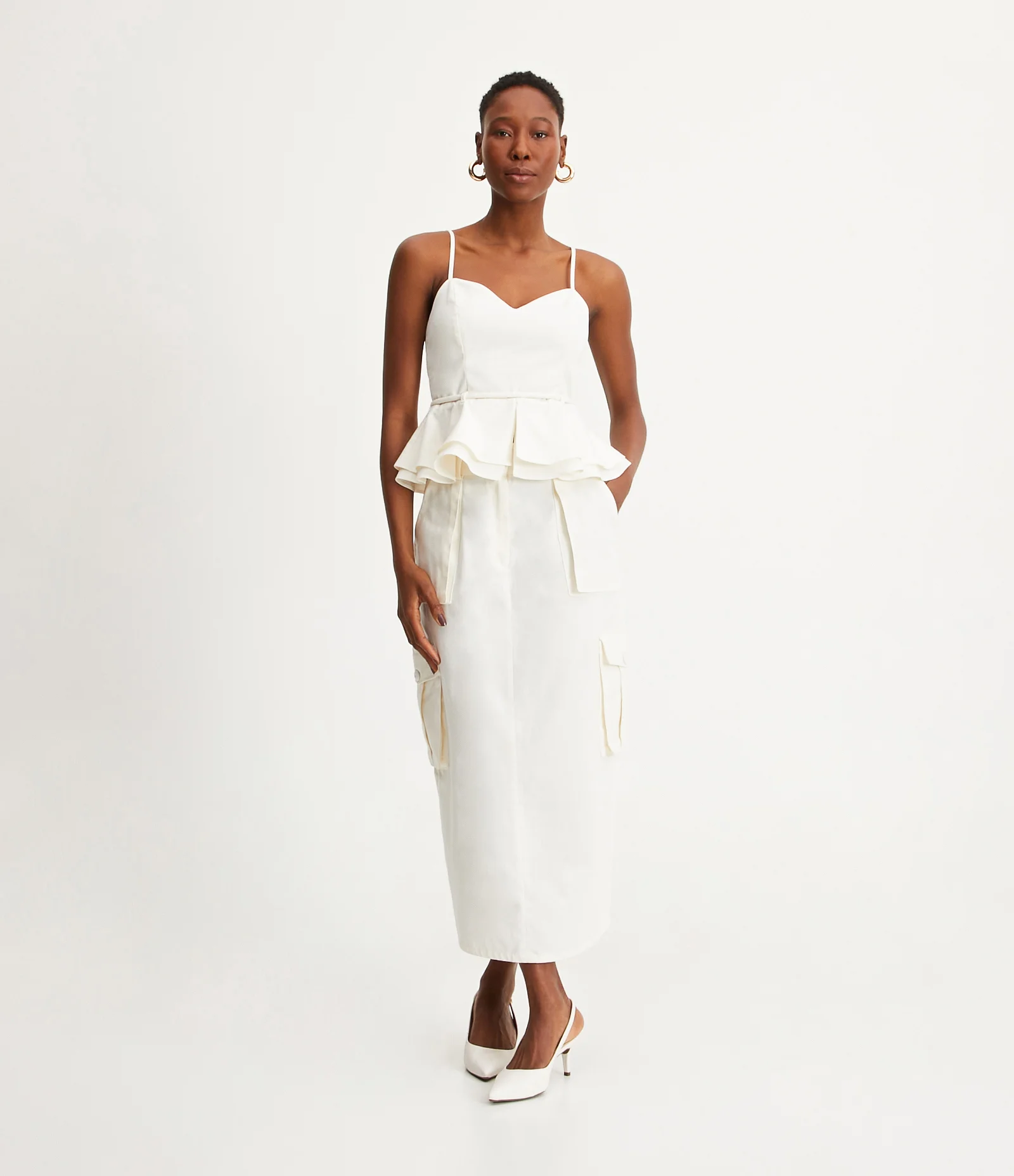 Blusa de Alcinha com Decote Coração e Detalhe Acinturado Off White 2