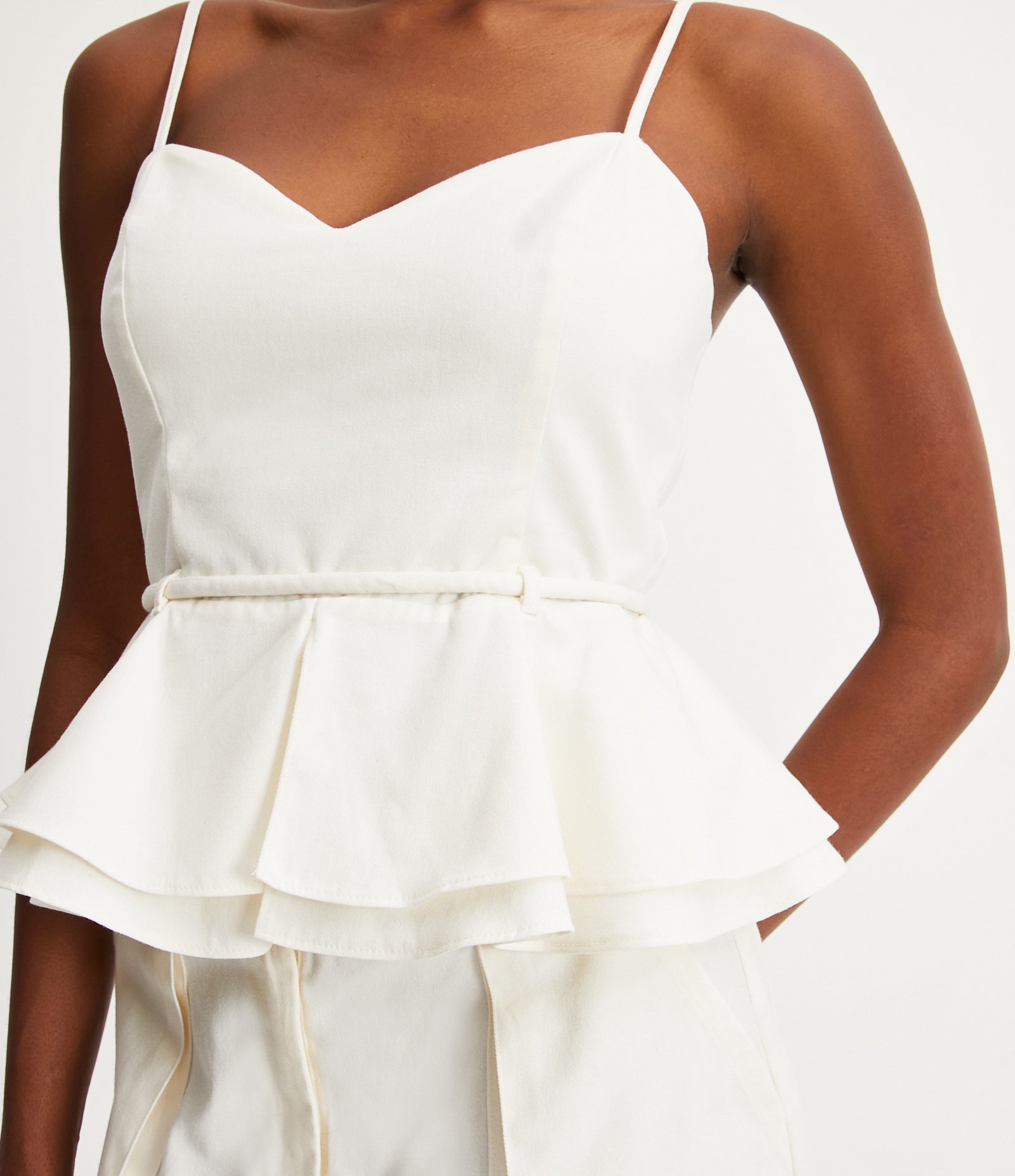 Blusa de Alcinha com Decote Coração e Detalhe Acinturado Off White 4