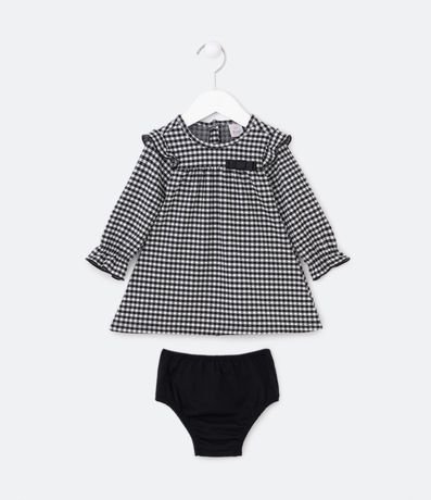 Vestido Curto Infantil Carter's Xadrez com Laços Preto/Branco Tam 2 a 5