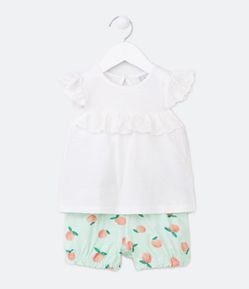 Conjunto Infantil com Babadinhos de Renda e Short Saruel - Tam 3 a 18 meses