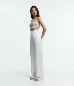 Calça Pantalona Acetinada com Pences nas Costas