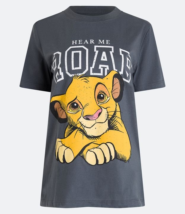 Camiseta Alongada em Meia Malha com Estampa Simba Cinza 5