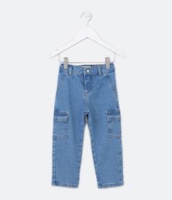 Calça Cargo Infantil Jeans com Cós Reto e Bolsos Laterais - Tam 1 a 5 Anos