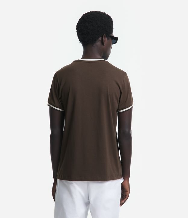 Camiseta Muscle em Algodão com Detalhes em Ribana Marrom/Branco 6