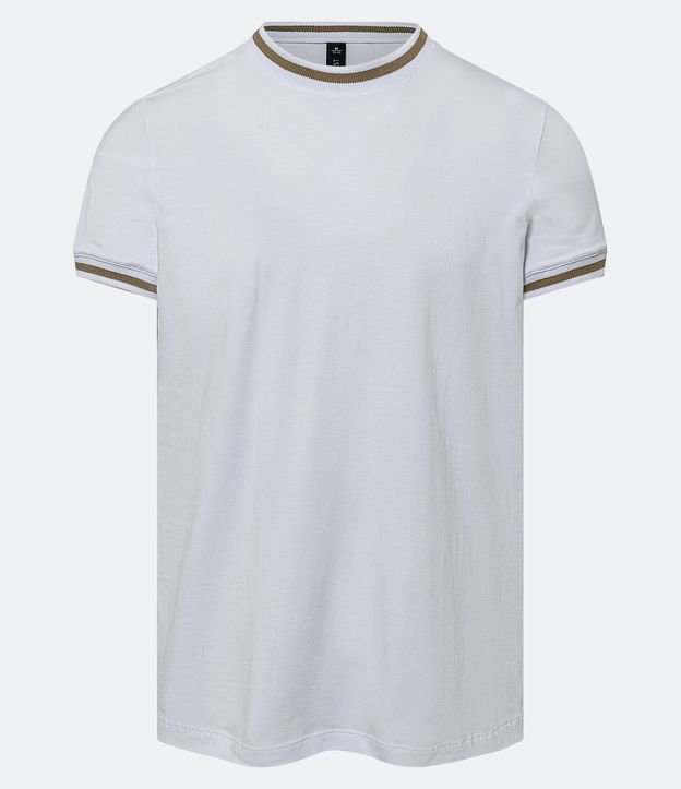 Camiseta Muscle em Algodão com Detalhes em Ribana Branco/ Bege 7