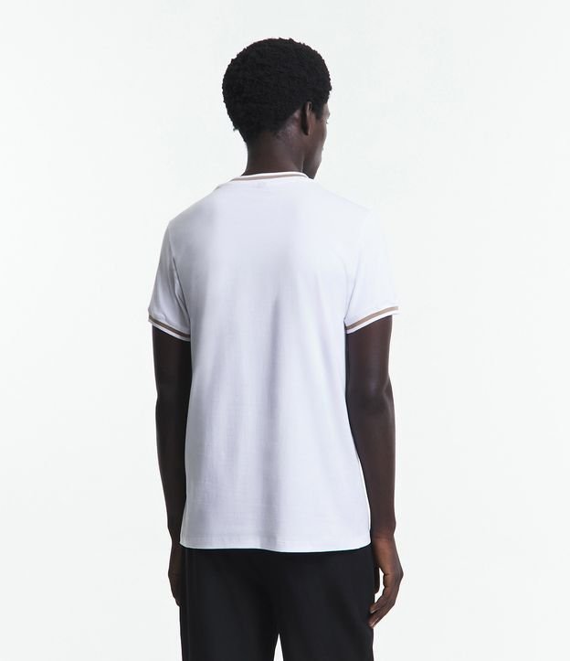 Camiseta Muscle em Algodão com Detalhes em Ribana Branco/ Bege 6
