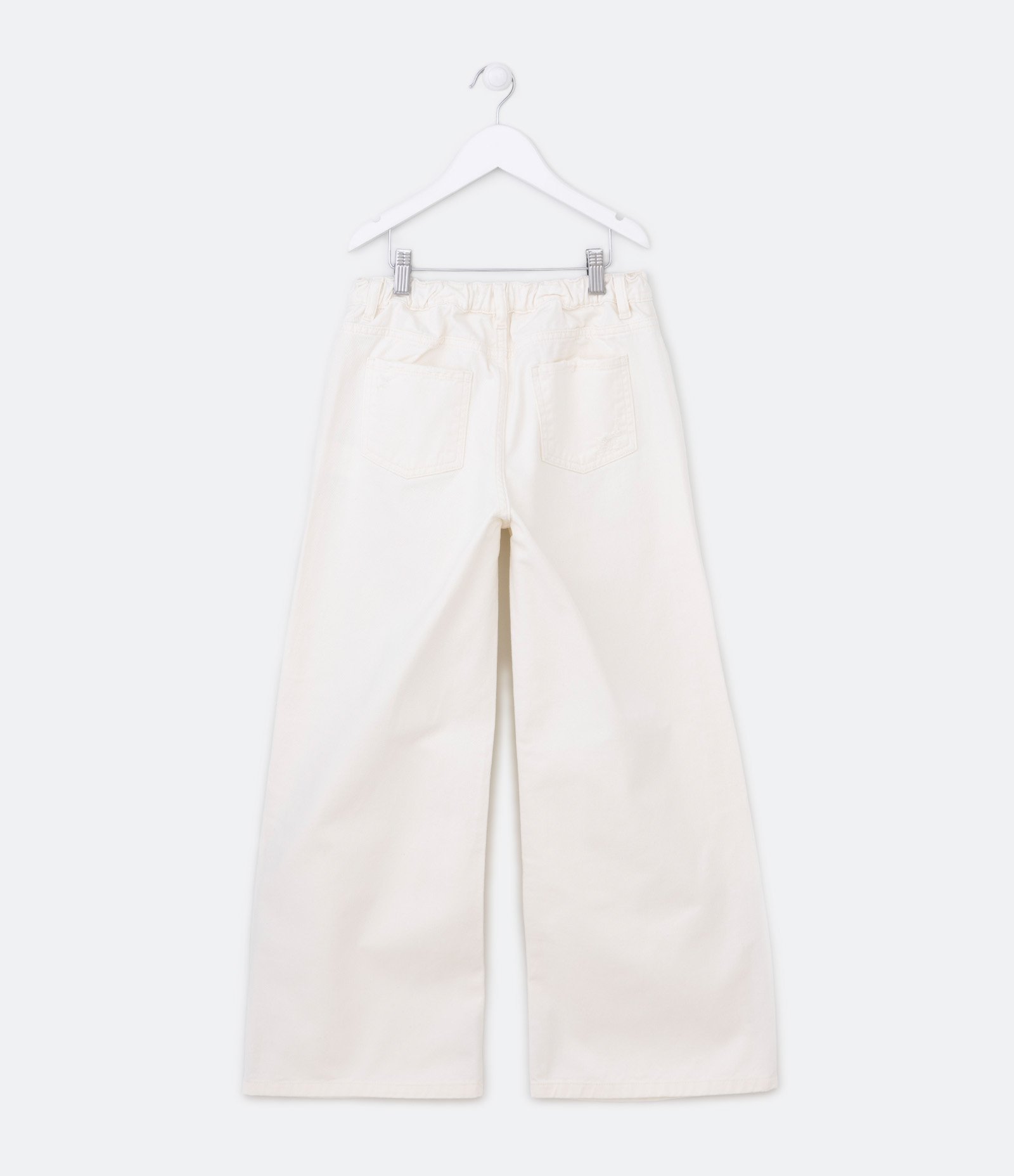 Calça Wide Leg Infantil em Sarja com Rasgos nos Joelhos - Tam 5 a 14 Anos Off White 2