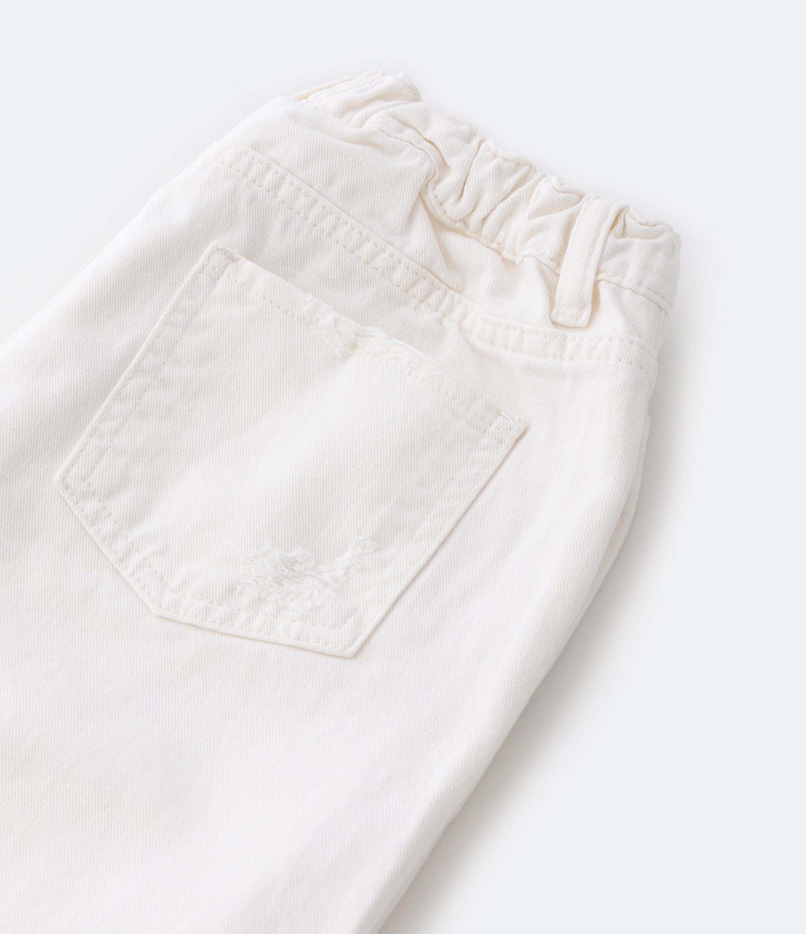 Calça Wide Leg Infantil em Sarja com Rasgos nos Joelhos - Tam 5 a 14 Anos Off White 4