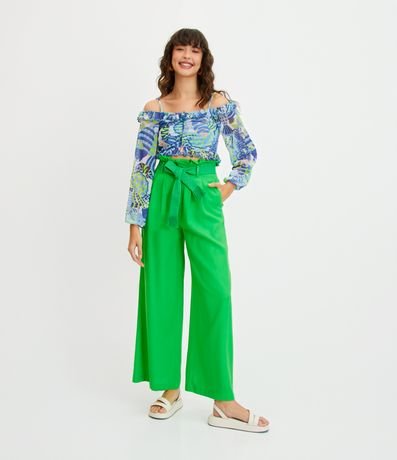 Menor preço em Blusa Cropped em Tule com Babadinhos e Estampa Abstrata