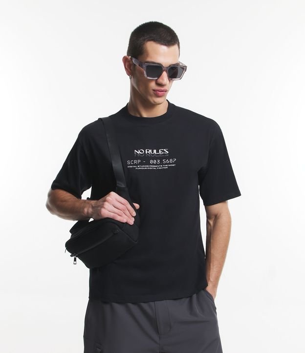 Camiseta Box em Meia Malha com Estampa No Rules - Cor: Preto - Tamanho: P