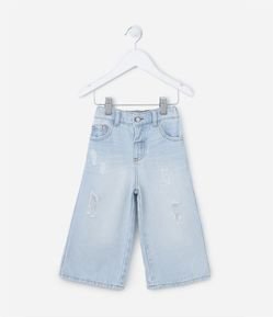 Calça Wide Leg Infantil em Jeans com Puídos - Tam 1 a 5 anos