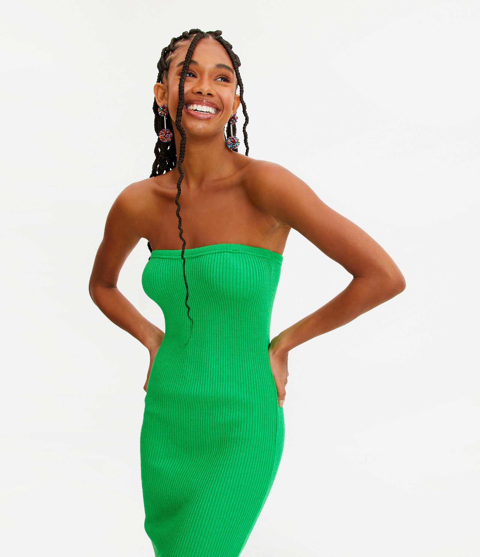 Vestido New Midi em Tricô Tomara que Caia e Fenda Verde 2