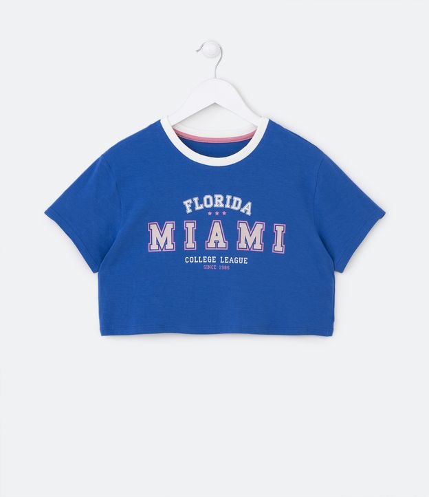 Blusa Super Cropped Infantil com Estampa Localizada da Flórida - Tam 5 a 14 anos - Cor: Azul - Tamanho: 7-8