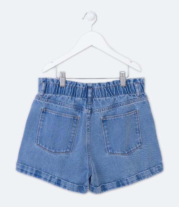 Short Clochard Infantil em Jeans com Corações Bordados - Tam 5 a 14 Anos Azul 2