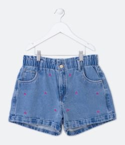 Short Clochard Infantil en Jeans con Corazones Bordados - Talle 5 a 14 años
