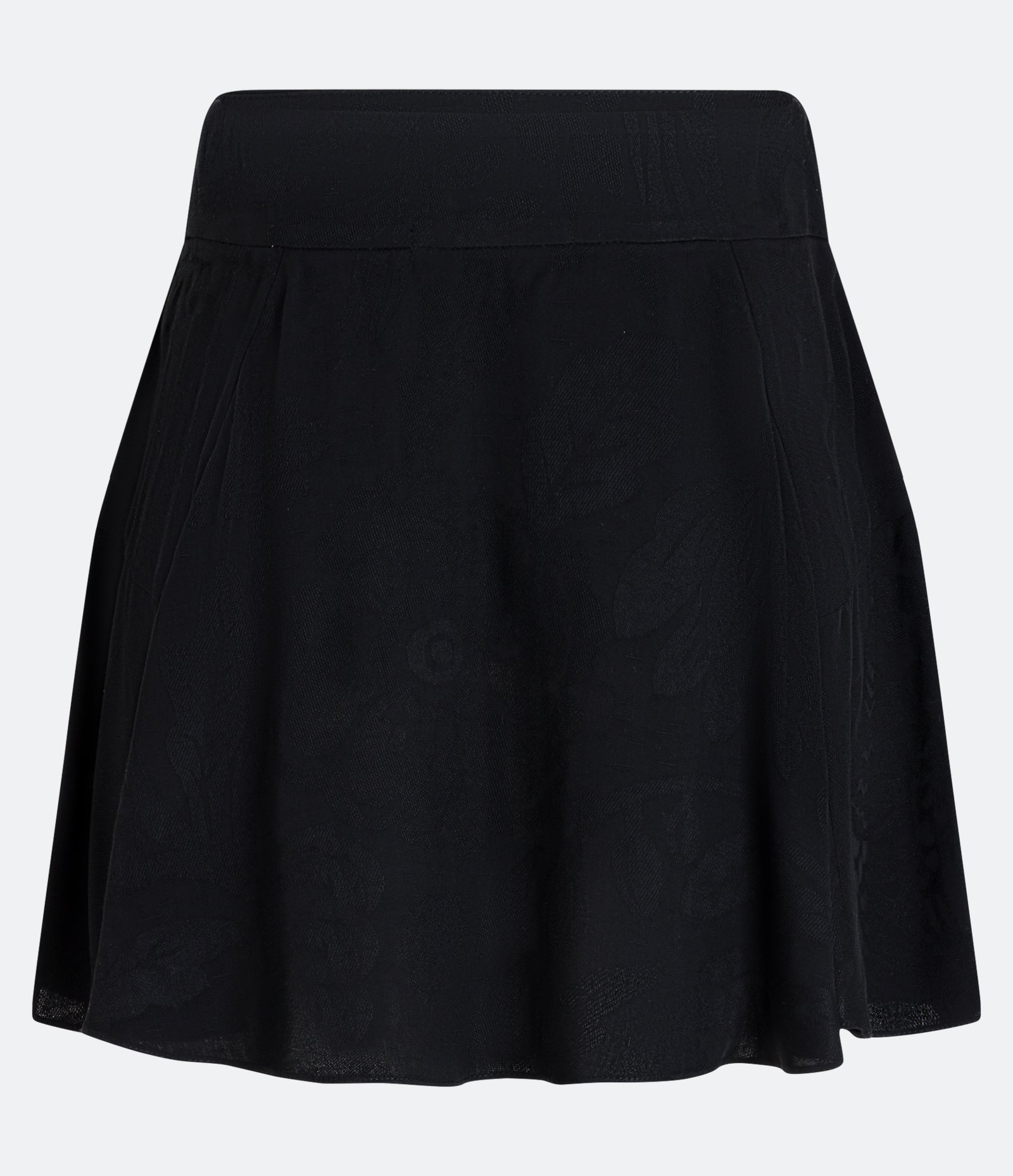 Saia Curta em Viscose com Textura Jacquard e Babados Preto 2