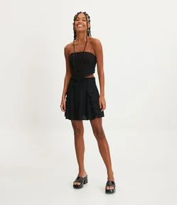 Saia Curta em Viscose com Textura Jacquard e Babados