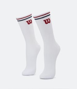 Meia Cano Alto em Algodão com Textura e Estampa de Logo Wilson