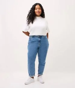 Calça Mom Jeans com Lavagem Marmorizada Curve & Plus Size