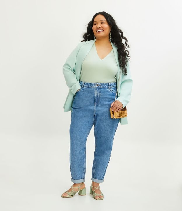 Calça Mom Jeans com Lavagem Marmorizada Curve & Plus Size Azul 1