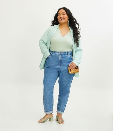 Calça Mom Jeans com Botões Frontais Curve & Plus Size Preto