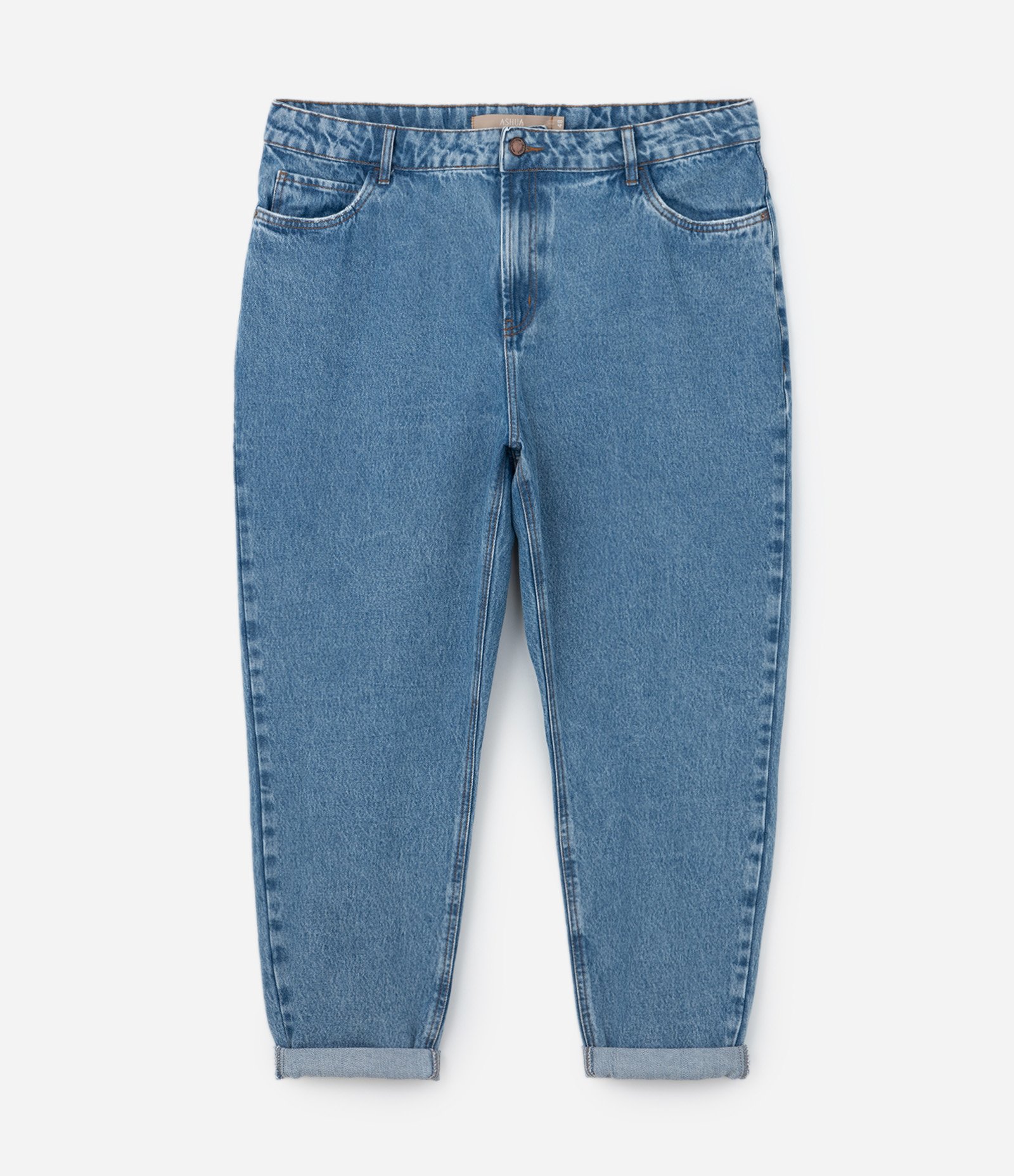 Calça Mom Jeans com Lavagem Marmorizada Curve & Plus Size Azul 6