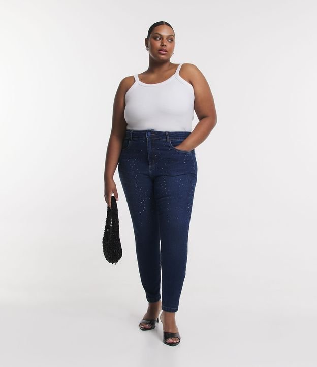 Calça Skinny Jeans com Aplicação de Strass Curve & Plus Size Azul 1