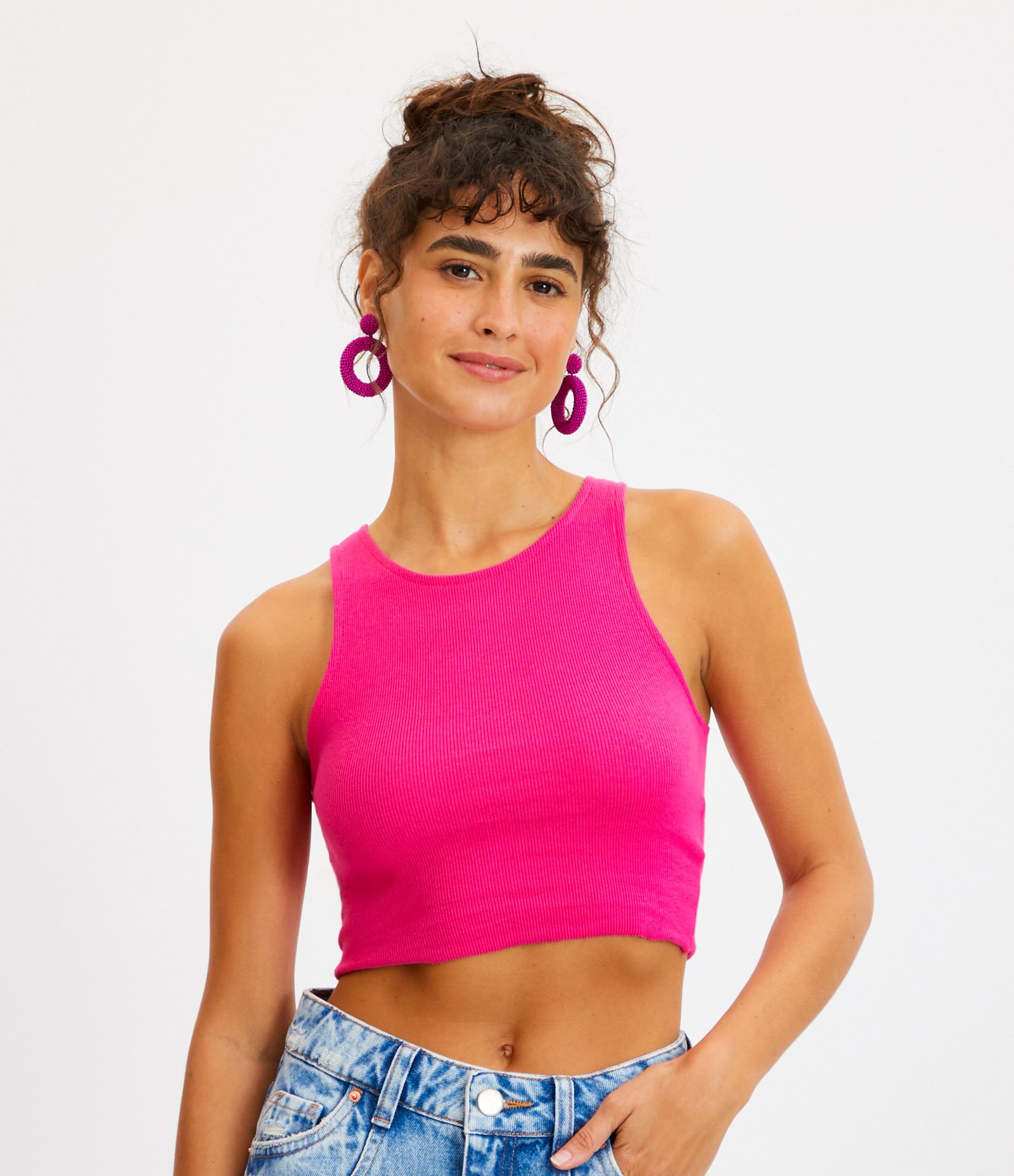 Blusa Cropped sem Manga em Algodão com Textura Canelada 1