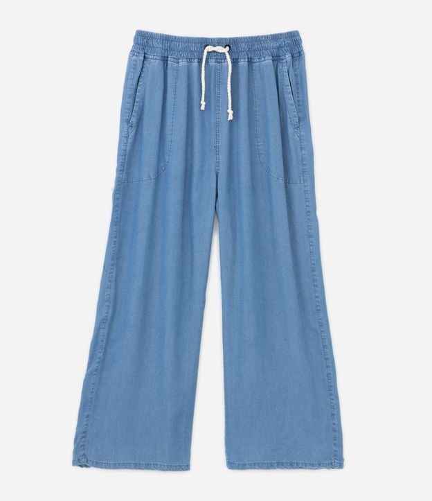 Calça Pantalona Jeans com Amarração no Cós Curve & Plus Size Azul 5