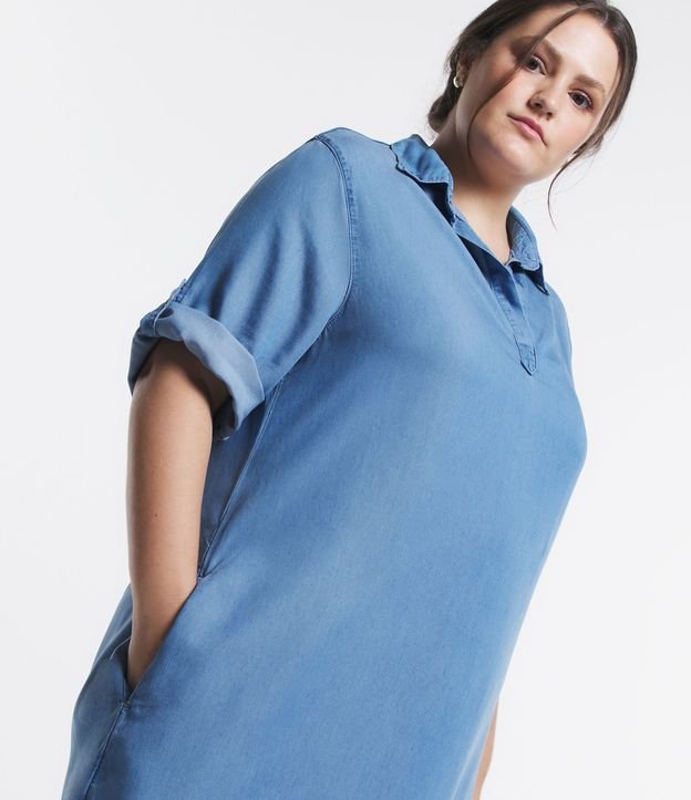 Vestido Chemise Jeans com Gola Lapela e Bolsos Laterais Curve & Plus Size Azul 3