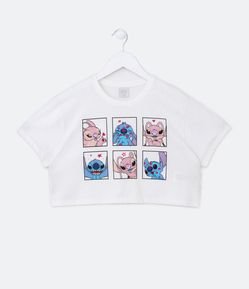 Cropped Infantil com Glitter e Estampa do Stitch e Angel - Tam 5 a 14 Anos