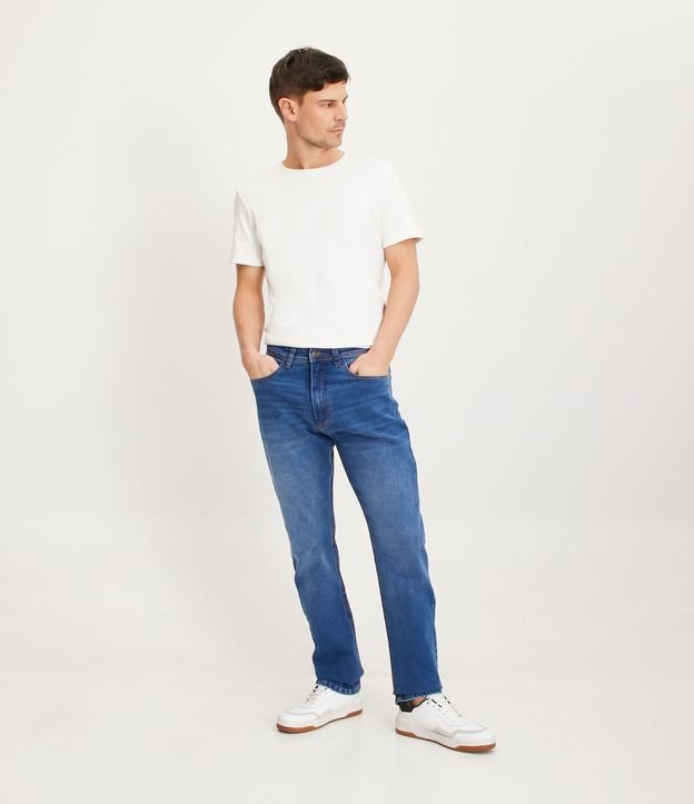 Calça Slim Jeans com Bolsos e Pesponto Contrastante